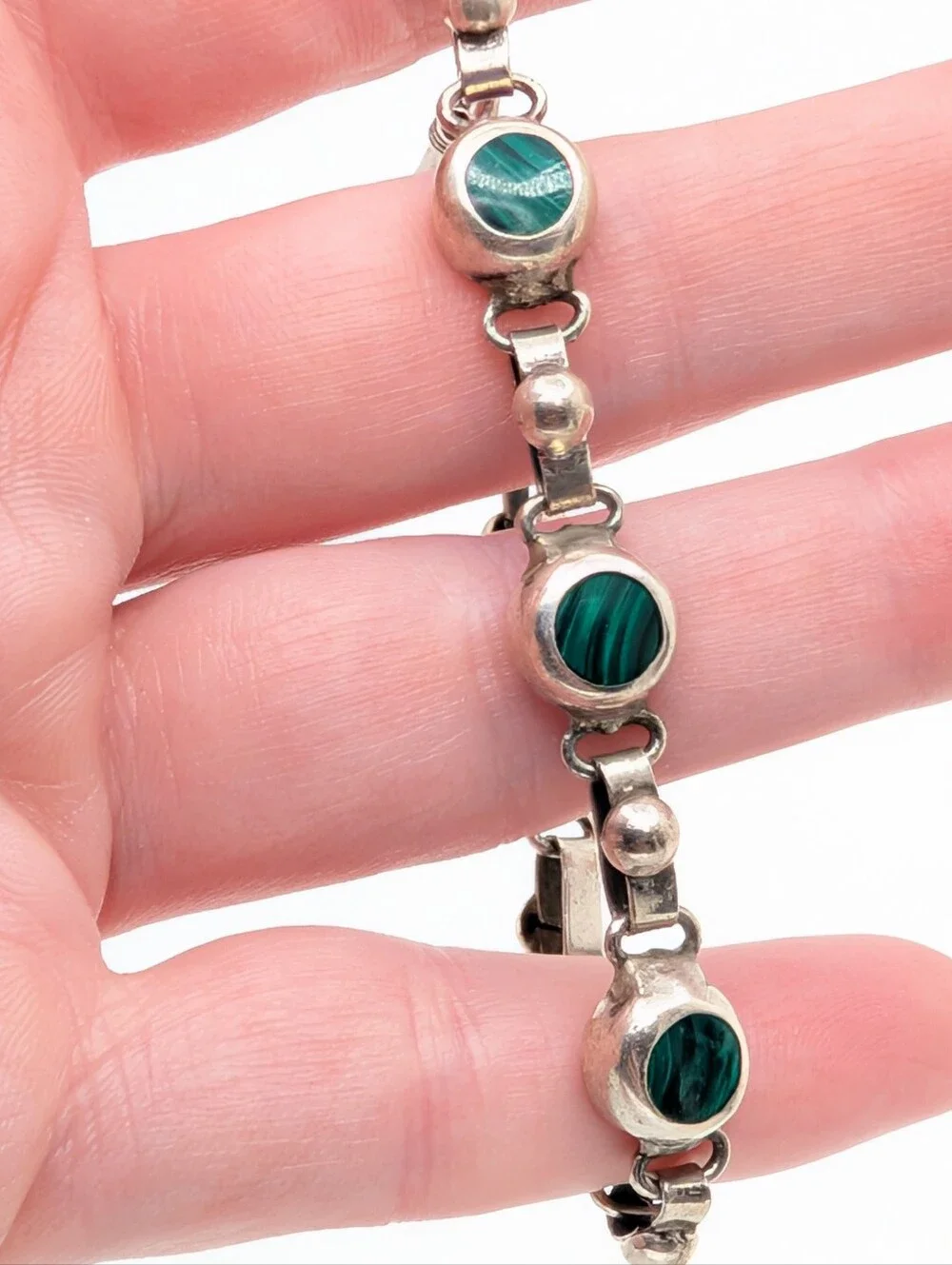 Vintage 925 Sterling Silver and Malachite Bracelet